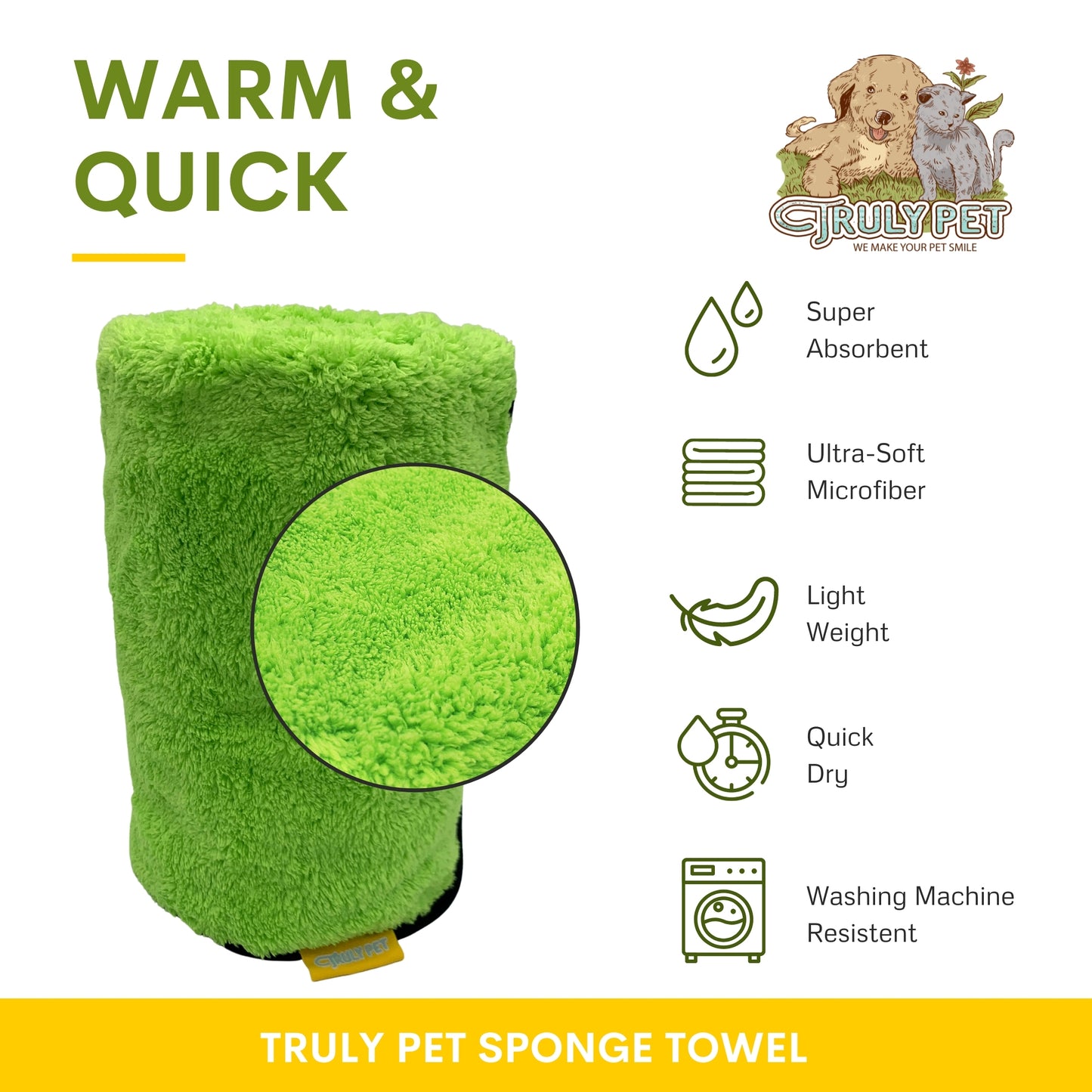 TRULY PET - Ultra Absorbent Microfiber Bath Towel for Pets