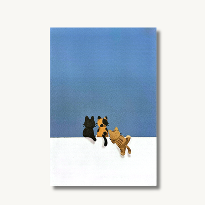 Sim Nyangs Postcard - Cat On The Wall