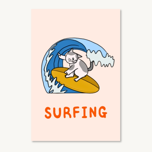Myocat Market Postcard - Surfing Cow Cat